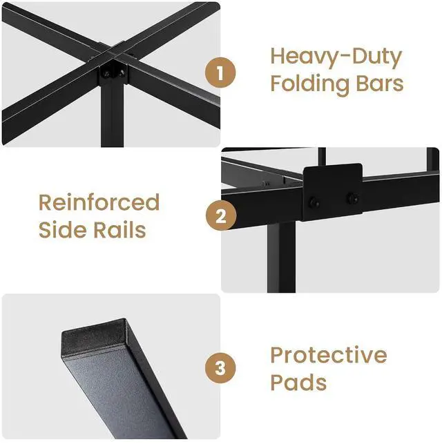 Alt view image 5 of 7 - 7 Inch Metal Bed Frame, 9-Leg Box Spring Base for Mattress Set, Headboard Compatible, Black, Queen