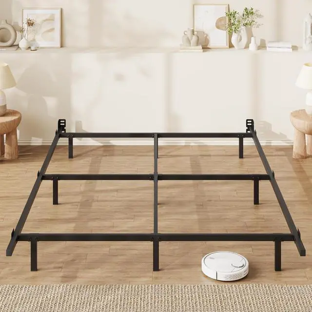 Main image of 7 Inch Metal Bed Frame, 9-Leg Box Spring Base for Mattress Set, Headboard Compatible, Black, Queen