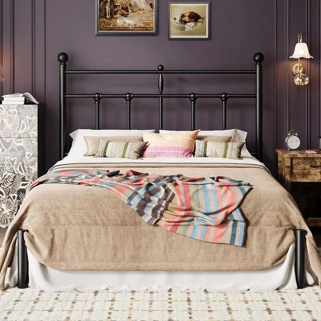 Main image of Full Size Metal Platform Bed Frame with Victorian Vintage Headboard/Under Bed Storage/No Box Spring Needed/Easy Assembly/Noise Free/Mattress Foundation/Black
