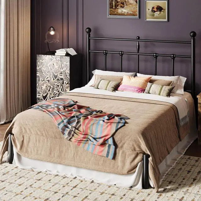 Alt view image 3 of 7 - Full Size Metal Platform Bed Frame with Victorian Vintage Headboard/Under Bed Storage/No Box Spring Needed/Easy Assembly/Noise Free/Mattress Foundation/Black