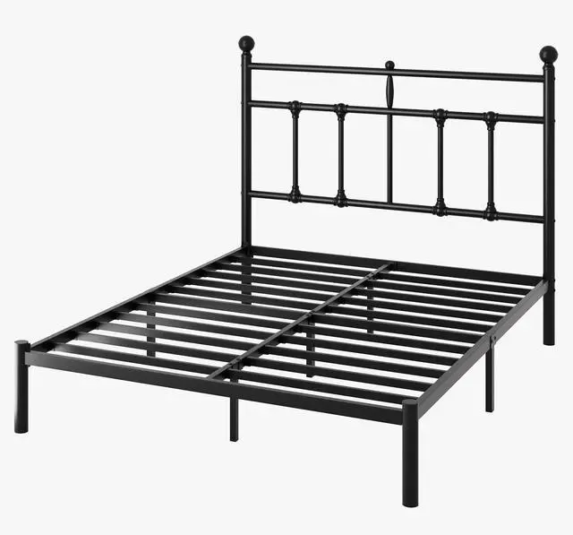 Alt view image 7 of 7 - Full Size Metal Platform Bed Frame with Victorian Vintage Headboard/Under Bed Storage/No Box Spring Needed/Easy Assembly/Noise Free/Mattress Foundation/Black