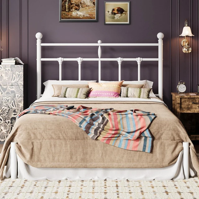Main image of Queen Size Metal Platform Bed Frame with Victorian Vintage Headboard/Under Bed Storage/No Box Spring Needed/Easy Assembly/Noise Free/Mattress Foundation/White