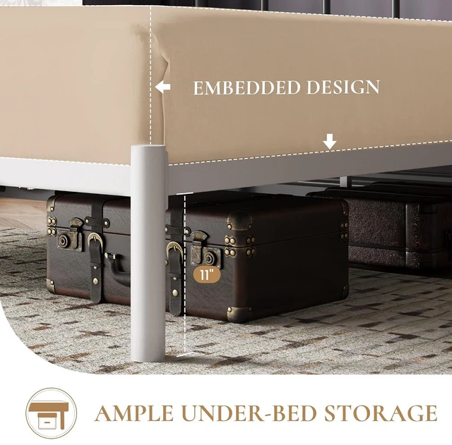Alt view image 4 of 7 - Full Size Metal Platform Bed Frame with Victorian Vintage Headboard/Under Bed Storage/No Box Spring Needed/Easy Assembly/Noise Free/Mattress Foundation/White