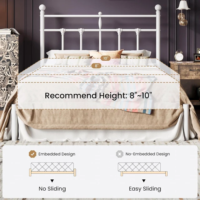 Alt view image 6 of 7 - Full Size Metal Platform Bed Frame with Victorian Vintage Headboard/Under Bed Storage/No Box Spring Needed/Easy Assembly/Noise Free/Mattress Foundation/White