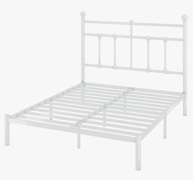 Alt view image 7 of 7 - Full Size Metal Platform Bed Frame with Victorian Vintage Headboard/Under Bed Storage/No Box Spring Needed/Easy Assembly/Noise Free/Mattress Foundation/White