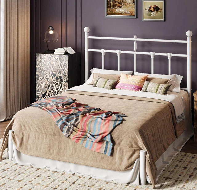 Alt view image 3 of 7 - Full Size Metal Platform Bed Frame with Victorian Vintage Headboard/Under Bed Storage/No Box Spring Needed/Easy Assembly/Noise Free/Mattress Foundation/White