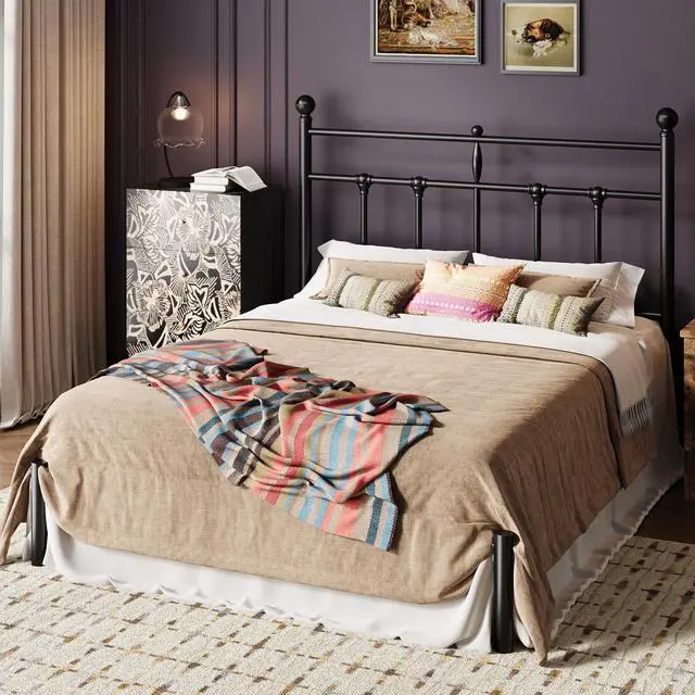 Alt view image 3 of 7 - Queen Size Metal Platform Bed Frame with Victorian Vintage Headboard/Under Bed Storage/No Box Spring Needed/Easy Assembly/Noise Free/Mattress Foundation/Black