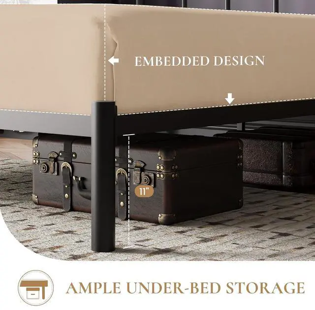 Alt view image 4 of 7 - Queen Size Metal Platform Bed Frame with Victorian Vintage Headboard/Under Bed Storage/No Box Spring Needed/Easy Assembly/Noise Free/Mattress Foundation/Black
