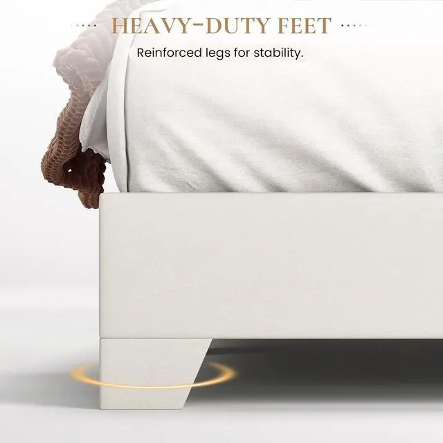 Alt view image 6 of 7 - PU Leather Upholstered Queen Size Bed Frame with Headboard,White | Adjustable Low-Profile Platform Bed, Minimalist Design, Stable Mattress Foundation, Strong Back-Support, No Box Spring Needed