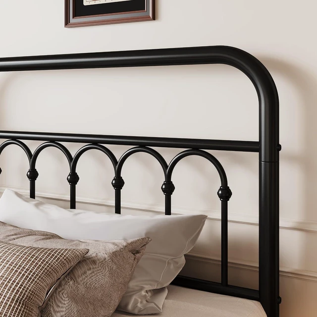 Alt view image 4 of 7 - Twin Size Metal Platform Bed Frame with Vintage Headboard and Footboard, Iron Arch with Ball Paint Finish, Under Storage Space, No Box Spring Needed, Easy to Assemble, Black