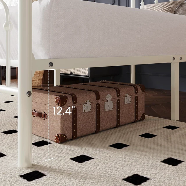 Alt view image 6 of 7 - Twin Size Metal Platform Bed Frame with Vintage Headboard and Footboard, Iron Arch with Ball Paint Finish, Under Storage Space, No Box Spring Needed, Easy to Assemble, Cream White