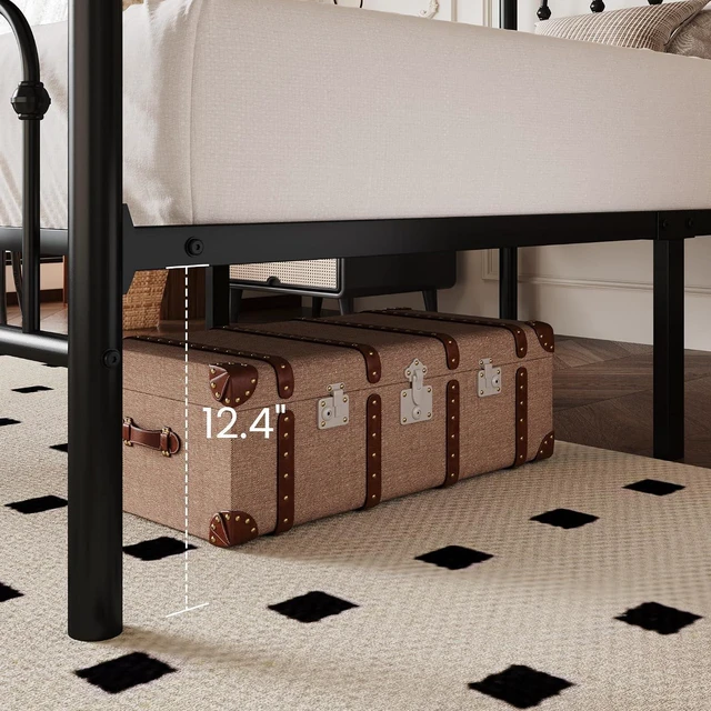 Alt view image 6 of 7 - Twin Size Metal Platform Bed Frame with Vintage Headboard and Footboard, Iron Arch with Ball Paint Finish, Under Storage Space, No Box Spring Needed, Easy to Assemble, Black