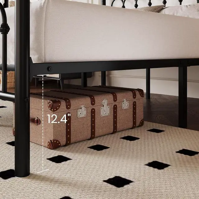 Alt view image 6 of 7 - Queen Size Metal Platform Bed Frame with Vintage Headboard and Footboard, Iron Arch with Ball Paint Finish, Under Storage Space, No Box Spring Needed, Easy to Assemble, Black