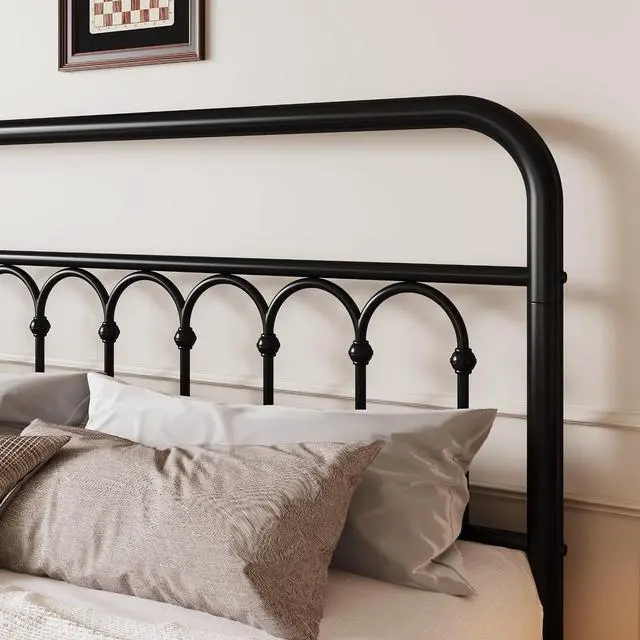 Alt view image 4 of 7 - Queen Size Metal Platform Bed Frame with Vintage Headboard and Footboard, Iron Arch with Ball Paint Finish, Under Storage Space, No Box Spring Needed, Easy to Assemble, Black