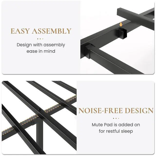 Alt view image 7 of 7 - Queen Size Metal Platform Bed Frame with Vintage Headboard and Footboard, Iron Arch with Ball Paint Finish, Under Storage Space, No Box Spring Needed, Easy to Assemble, Black