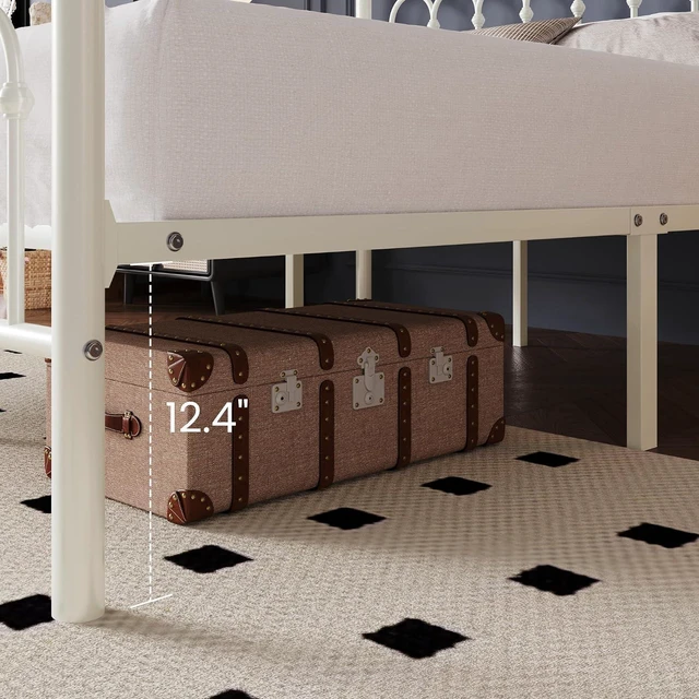 Alt view image 6 of 7 - Queen Size Metal Platform Bed Frame with Vintage Headboard and Footboard, Iron Arch with Ball Paint Finish, Under Storage Space, No Box Spring Needed, Easy to Assemble, Cream White