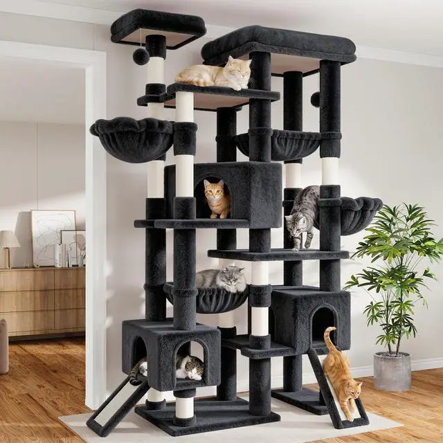 Main image of 87 in Multi-Level Tall Cat Tree Tower for Large Cats/Extra Wide Feline Activity Center/Sisal Scratching Posts/Wide Base/Cozy Plush Perches/Baskets/Hammocks/Toy Balls/Dark Grey