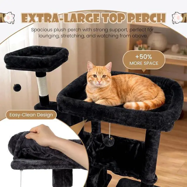 Alt view image 4 of 7 - 87 in Multi-Level Tall Cat Tree Tower for Large Cats/Extra Wide Feline Activity Center/Sisal Scratching Posts/Wide Base/Cozy Plush Perches/Baskets/Hammocks/Toy Balls/Dark Grey