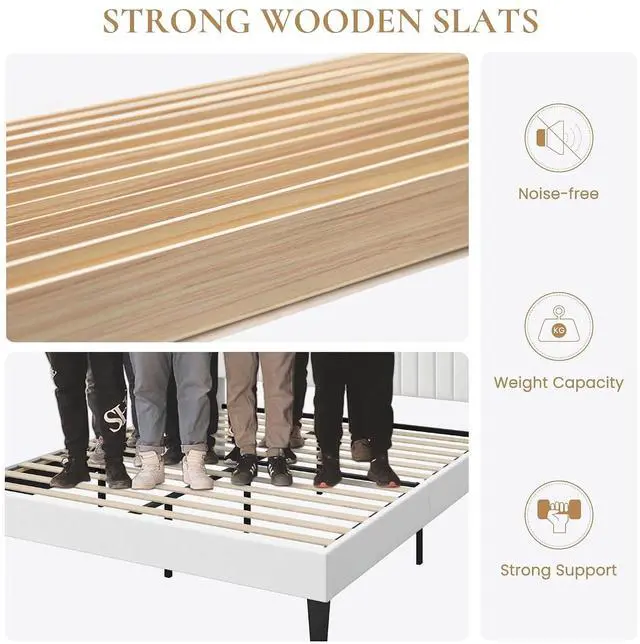 Alt view image 5 of 7 - Full Size Velvet Bed Frame with USB Charging Station, Wingback Storage Headboard, Upholstered Platform Bed with Wooden Slats Support, No Box Spring Needed, Easy Assembly, White