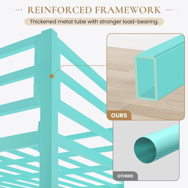 Alt view image 5 of 7 - Loft Bed Twin Size with Ladder and Guardrail,Aqua Blue | Heavy Duty Metal Slats Support,No Box Spring Needed,Small Space Saving Furniture for Bedroom Dorm
