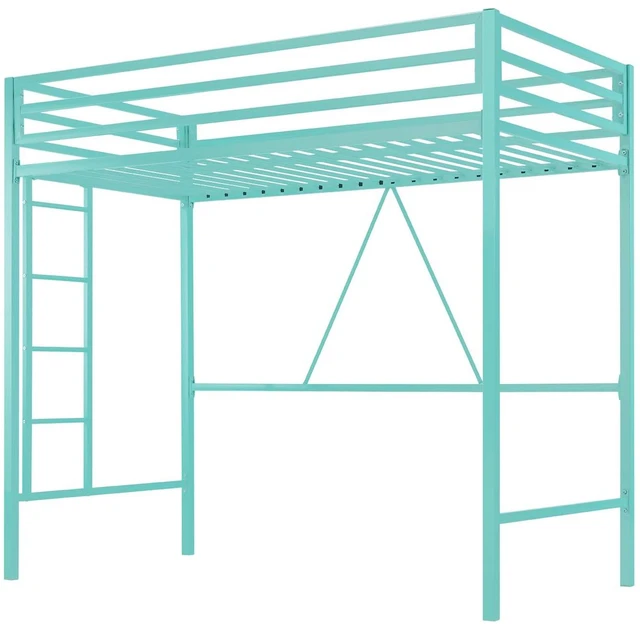 Alt view image 7 of 7 - Loft Bed Twin Size with Ladder and Guardrail,Aqua Blue | Heavy Duty Metal Slats Support,No Box Spring Needed,Small Space Saving Furniture for Bedroom Dorm