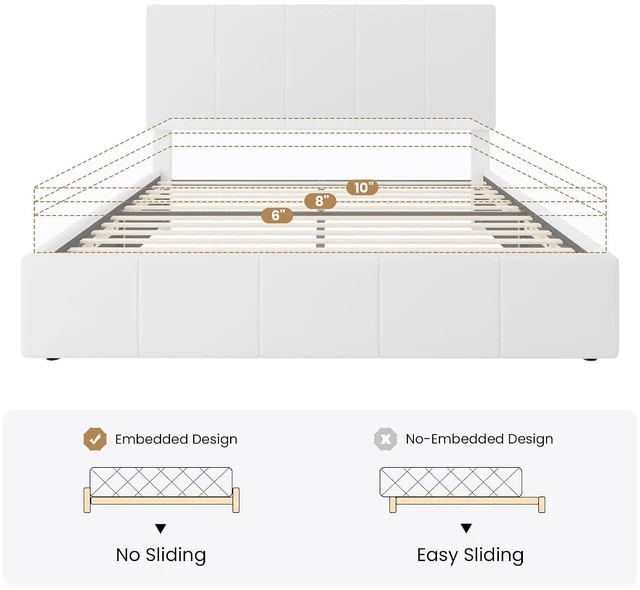 Alt view image 7 of 7 - Queen Bed Frame, Velvet Upholstered Platform Bed Frame, Vertical Channel Tufted Adjustable Headboard, Low Profile Bed Frame, No Box Spring Needed, Easy Assembly, White