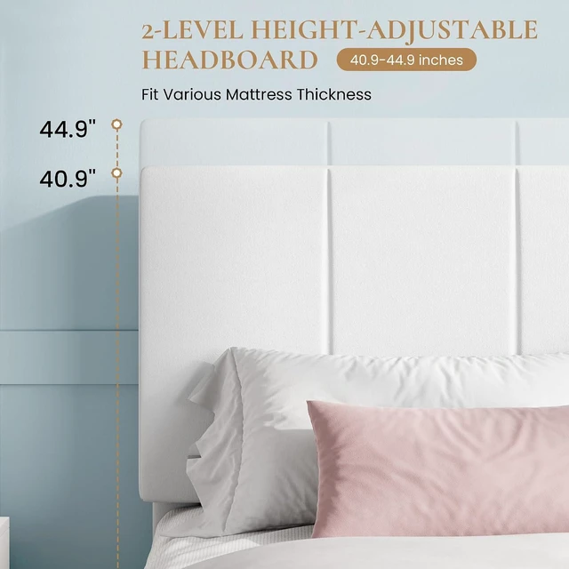Alt view image 5 of 7 - Queen Bed Frame, Velvet Upholstered Platform Bed Frame, Vertical Channel Tufted Adjustable Headboard, Low Profile Bed Frame, No Box Spring Needed, Easy Assembly, White