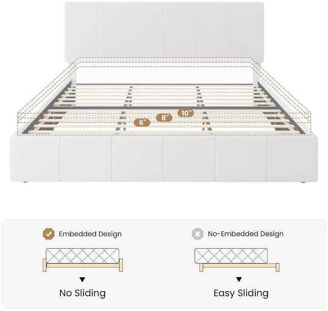 Alt view image 7 of 7 - King Size Bed Frame, Velvet Upholstered Platform Bed, Vertical Channel Tufted Adjustable Headboard, Low Profile Bed Frame, No Box Spring Needed, Easy Assembly, White