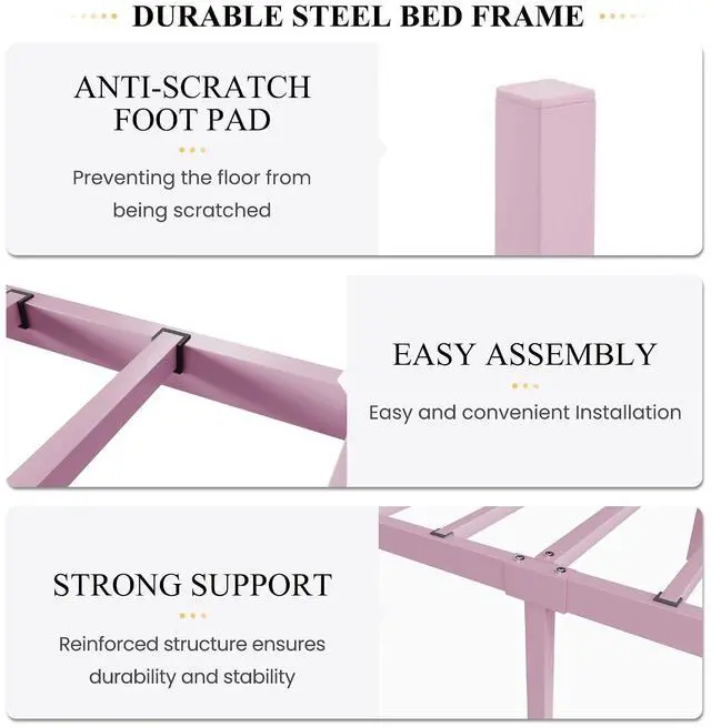 Alt view image 6 of 7 - Twin Size Bed Frame for Kids,Metal Bed Frame with Butterfly Pattern Design Headboard and Footboard,No Box Spring Needed,Easy Assembly,Pink