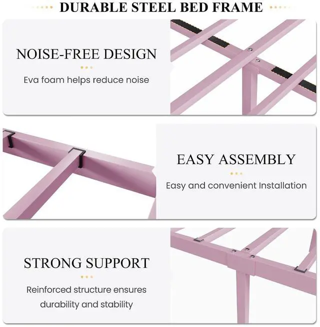 Alt view image 6 of 7 - Full Size Bed Frame for Kids,Metal Bed Frame with Butterfly Pattern Design Headboard and Footboard,No Box Spring Needed,Easy Assembly,Pink