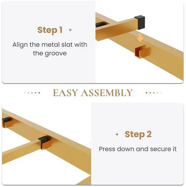 Alt view image 6 of 7 - 14 Inch Full Size Metal Platform Bed Frame with Heart Shaped Iron-Art Headboard/Footboard, Under Bed Storage, Noise Free Mattress Foundation, No Box Spring Needed, Easy Assembly, Gold