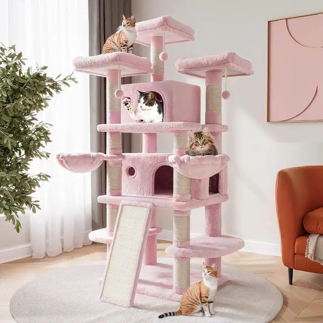 Main image of 68 Inches Multi-Level Large Cat Tree for Large Kitties/Big Cat Tower with Condo/Cozy Plush Pussycat Perches/Sisal Scratching Posts and Hammocks/Activity Center/Pink