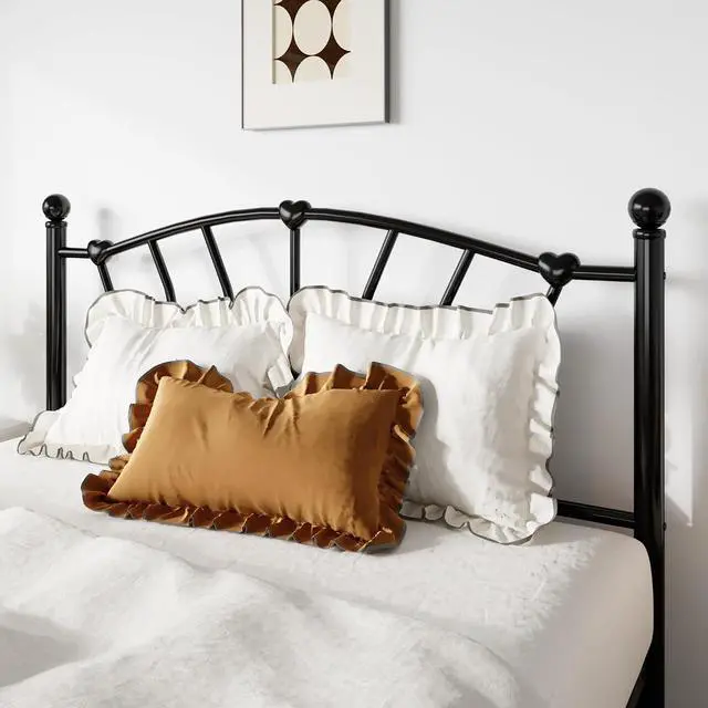 Alt view image 4 of 7 - 14 Inch Queen Size Metal Platform Bed Frame with Heart Shaped Iron-Art Headboard/Footboard, Under Bed Storage, Noise Free Mattress Foundation, No Box Spring Needed, Easy Assembly, Black