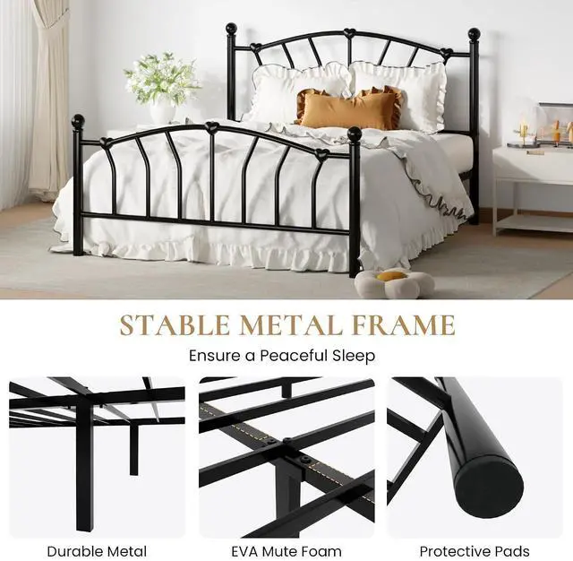 Alt view image 7 of 7 - 14 Inch Queen Size Metal Platform Bed Frame with Heart Shaped Iron-Art Headboard/Footboard, Under Bed Storage, Noise Free Mattress Foundation, No Box Spring Needed, Easy Assembly, Black