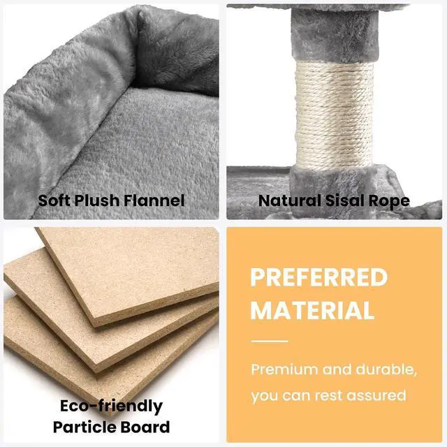 Alt view image 5 of 7 - 68 Inches Multi-Level Large Cat Tree for Large Kitties/Big Cat Tower with Condo/Cozy Plush Pussycat Perches/Sisal Scratching Posts and Hammocks/Activity Center/Grey