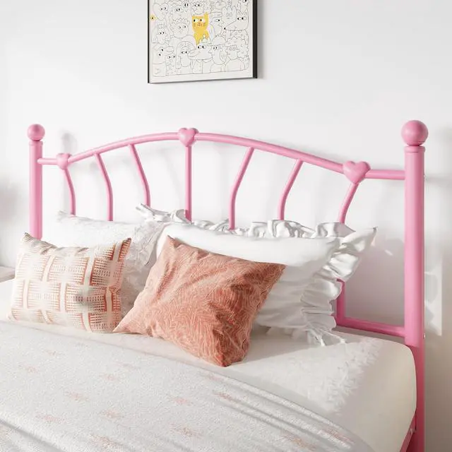 Alt view image 4 of 7 - 14 Inch Full Size Metal Platform Bed Frame with Heart Shaped Iron-Art Headboard/Footboard, Under Bed Storage, Noise Free Mattress Foundation, No Box Spring Needed, Easy Assembly, Pink