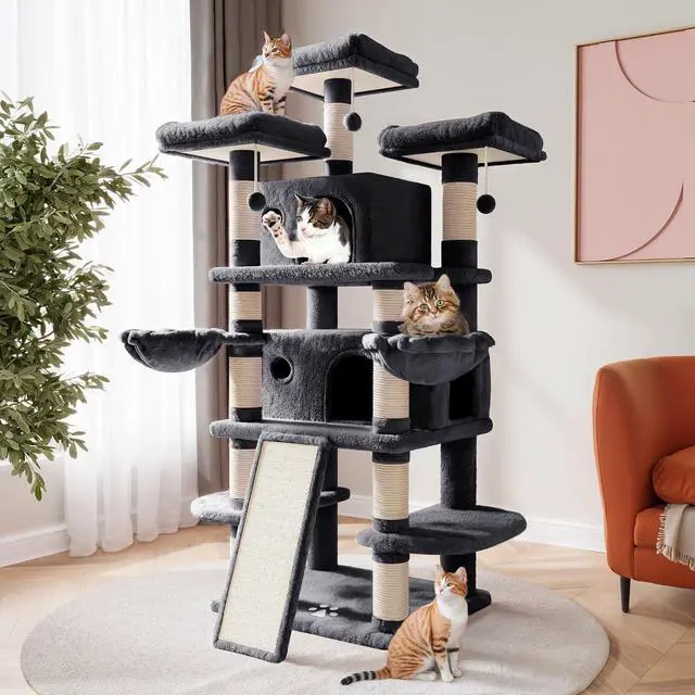 Main image of 68 Inches Multi-Level Large Cat Tree for Large Kitties/Big Cat Tower with Condo/Cozy Plush Pussycat Perches/Sisal Scratching Posts and Hammocks/Activity Center/Dark Grey