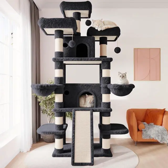 Alt view image 2 of 7 - 81 Inches Extra Large Cat Tree for Indoor Adult Cats/XXL Big Cat Tower with Condo/Cozy Perches/Sisal Scratching Posts and Hammocks/Activity Center/F80/Heavy Duty/Dark Grey