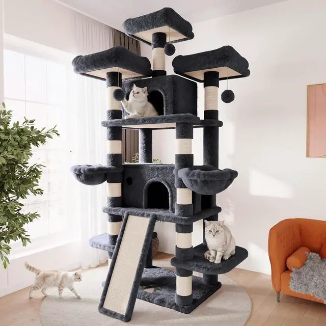 Main image of 81 Inches Extra Large Cat Tree for Indoor Adult Cats/XXL Big Cat Tower with Condo/Cozy Perches/Sisal Scratching Posts and Hammocks/Activity Center/F80/Heavy Duty/Dark Grey