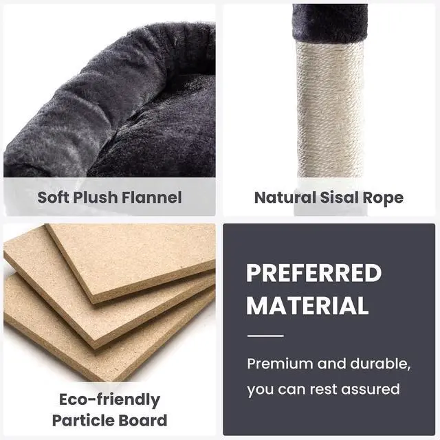 Alt view image 5 of 7 - 68 Inches Multi-Level Large Cat Tree for Large Kitties/Big Cat Tower with Condo/Cozy Plush Pussycat Perches/Sisal Scratching Posts and Hammocks/Activity Center/Dark Grey