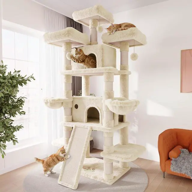 Main image of 81 Inches Extra Large Cat Tree for Indoor Adult Cats/XXL Big Cat Tower with Condo/Cozy Perches/Sisal Scratching Posts and Hammocks/Activity Center/F80/Heavy Duty/Beige
