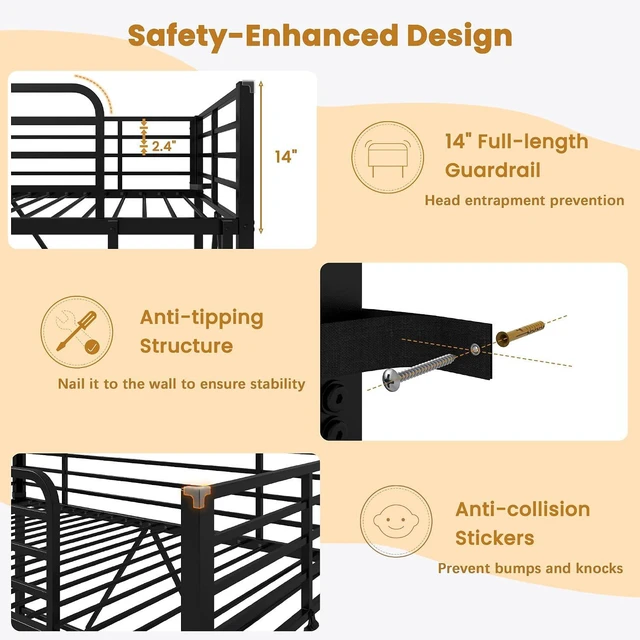 Alt view image 7 of 7 - Twin Size Metal Low Loft Bed, CPC Safety Certified, Black | Soft Bumper Edges, 14'' Guardrail & Angled Ladder, Space-Saving for Dormitory and Bedroom, for Kids, Teens & Junior