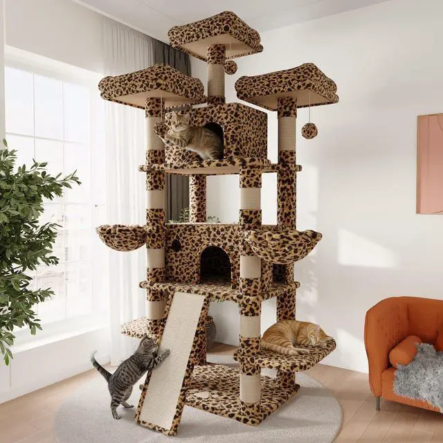 Main image of 81 Inches Extra Large Cat Tree for Indoor Adult Cats/XXL Big Cat Tower with Condo/Cozy Perches/Sisal Scratching Posts and Hammocks/Activity Center/F80/Heavy Duty/Leopard Print