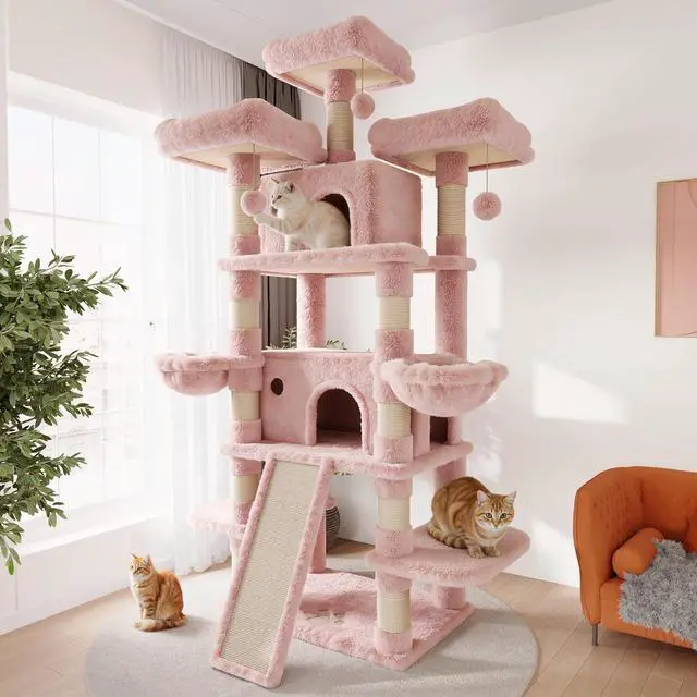 Main image of 81 Inches Extra Large Cat Tree for Indoor Adult Cats/XXL Big Cat Tower with Condo/Cozy Perches/Sisal Scratching Posts and Hammocks/Activity Center/F80/Heavy Duty/Pink