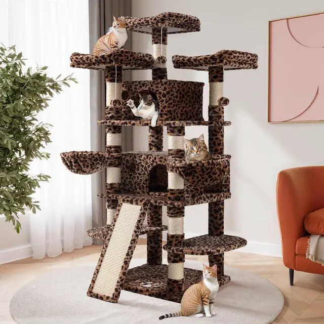 Main image of 68 Inches Multi-Level Large Cat Tree for Large Kitties/Big Cat Tower with Condo/Cozy Plush Pussycat Perches/Sisal Scratching Posts and Hammocks/Activity Center/Leopard Print