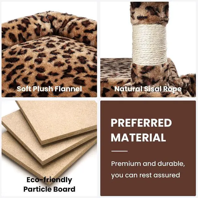 Alt view image 5 of 7 - 68 Inches Multi-Level Large Cat Tree for Large Kitties/Big Cat Tower with Condo/Cozy Plush Pussycat Perches/Sisal Scratching Posts and Hammocks/Activity Center/Leopard Print