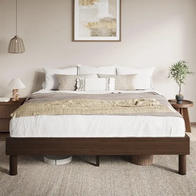 Main image of King Size Bed Frame, Wood Platform Bed with Reinforced Metal Slats, 7.9 Inch Under-Bed Storage, No Box Spring Needed, Noise Free Design, Easy Assembly, Walnut