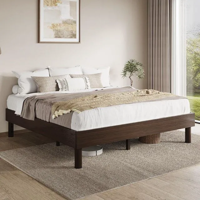 Alt view image 3 of 7 - King Size Bed Frame, Wood Platform Bed with Reinforced Metal Slats, 7.9 Inch Under-Bed Storage, No Box Spring Needed, Noise Free Design, Easy Assembly, Walnut