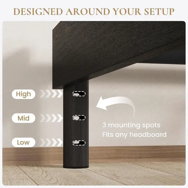 Alt view image 5 of 7 - Queen Size Bed Frame, Wood Platform Bed with Reinforced Metal Slats, 7.9 Inch Under-Bed Storage, No Box Spring Needed, Noise Free Design, Easy Assembly, Black