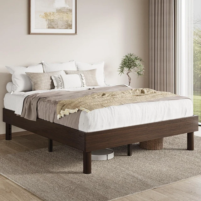 Alt view image 3 of 7 - Full Size Bed Frame, Wood Platform Bed with Reinforced Metal Slats, 7.9 Inch Under-Bed Storage, No Box Spring Needed, Noise Free Design, Easy Assembly, Walnut